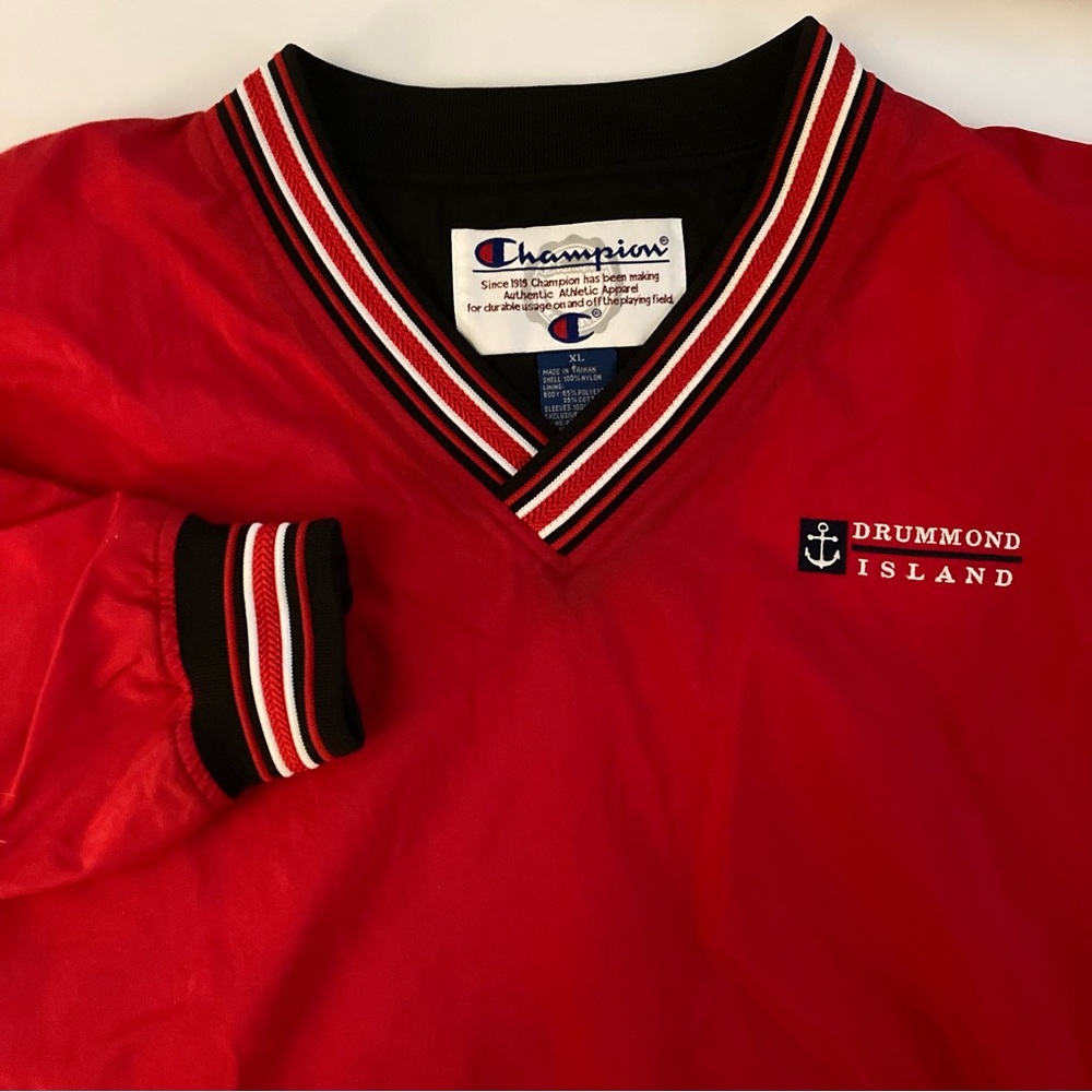 Vintage 90s Champion V-Neck Lined Pullover Windbreaker Red Drummond Island Golf